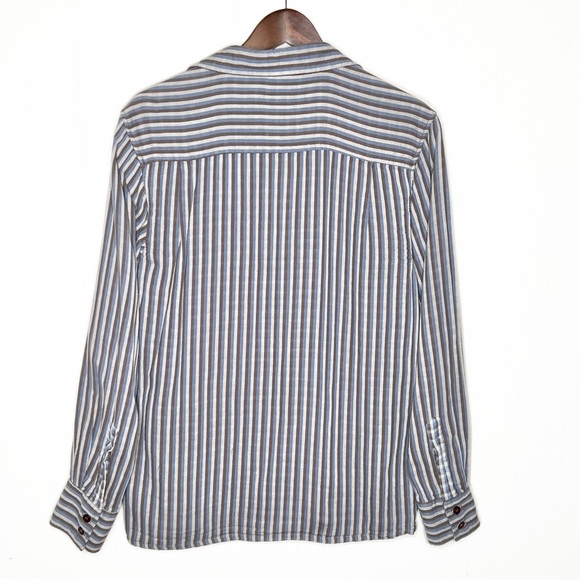 Kavu Mens Striped Brown Blue Logo Outdoor Casual Long Sleeve Buttondown Shirt - Picture 4 of 7